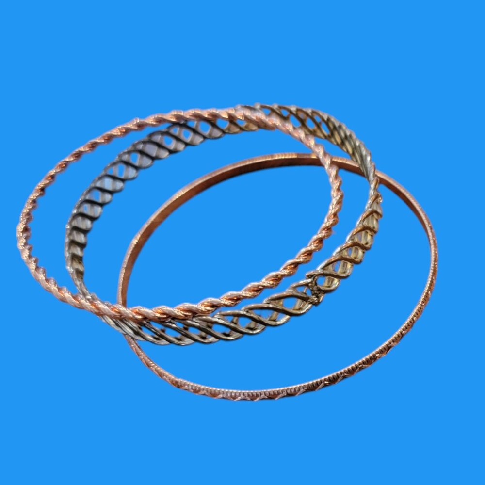 Gold & Rose Gold Stacking Metal Bangle Bracelets- 3 PC Set